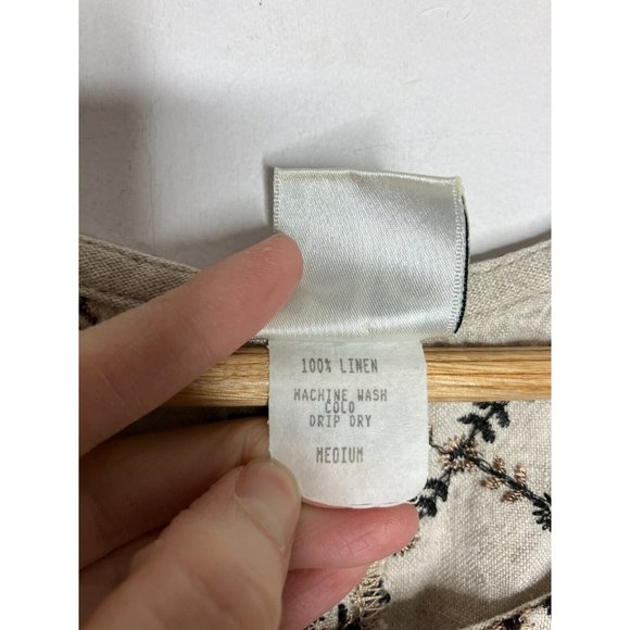 CTC Linens Women's Medium Sleeveless Brown Beige Floral Embroidered Linen Dress - Picture 7 of 9